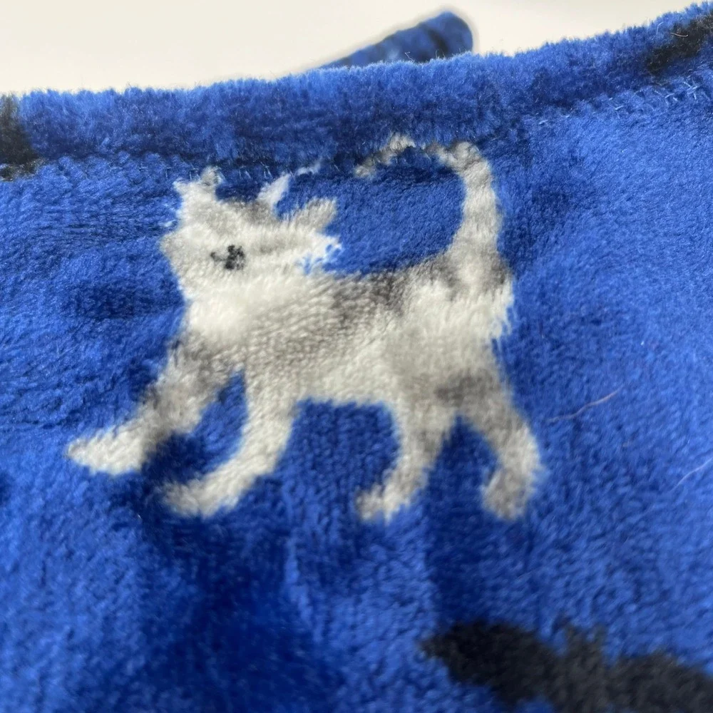 Halloween Plush Throw Blanket - Dogs Cats Costumes Witch Moon Blue 50